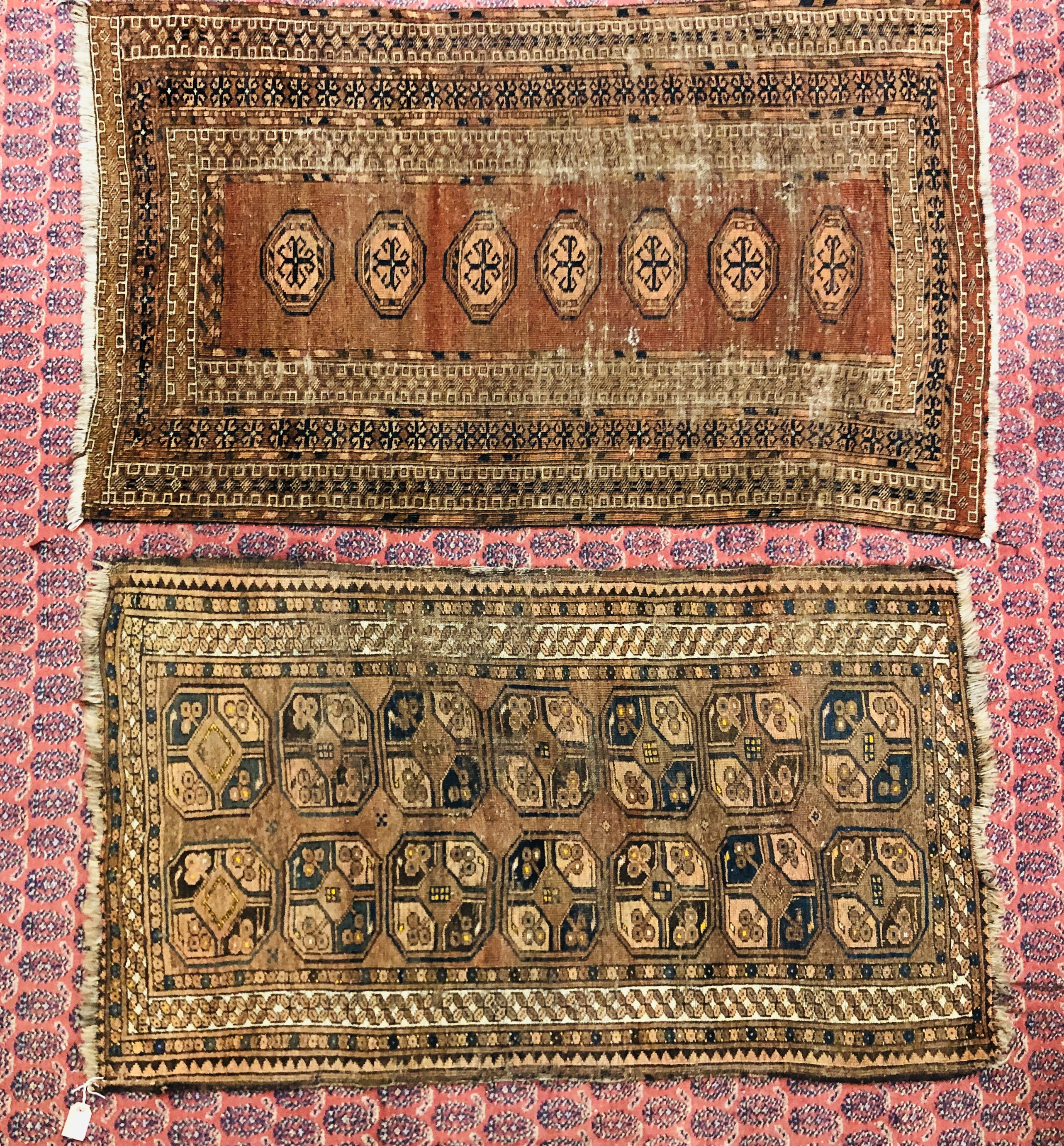 TWO FLAT WEAVE RUGS, PROBABLY BELOUCH 164CM. X 99CM. AND 152CM. X 88CM.