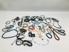 50 X SEMI-PRECIOUS GEMSTONE (HERMATITE TURQUOISE & ROSE QUARTZ) BRACELETS AND NECKLACES.