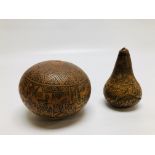 TWO PERUVIAN ENGRAVED GOURDS.