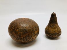 TWO PERUVIAN ENGRAVED GOURDS.