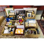 8 X BOXES OF ASSORTED SUNDRIES TO INCLUDE ORIENTAL CHINA, CAT ORNAMENTS AND RELATED ITEMS,