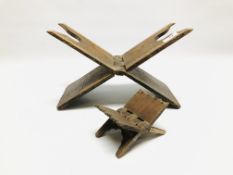 TWO CARVED HARDWOOD FOLDING RESTS LENGTH 34CM. AND LENGTH 13CM.