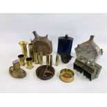 A GROUP OF MILITARY COLLECTIBLES TO INCLUDE TRENCH ART, SHELL CASES,