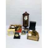 BOX OF ASSORTED VINTAGE AND MODERN CLOCK PARTS AND ALARM CLOCKS TO INCLUDE ONE MARKED "BIG BEN" AND