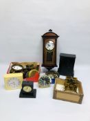 BOX OF ASSORTED VINTAGE AND MODERN CLOCK PARTS AND ALARM CLOCKS TO INCLUDE ONE MARKED "BIG BEN" AND
