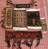 FOUR AFGHAN KNOTTED PANELS ALONG WITH TWO SMALL MATS,