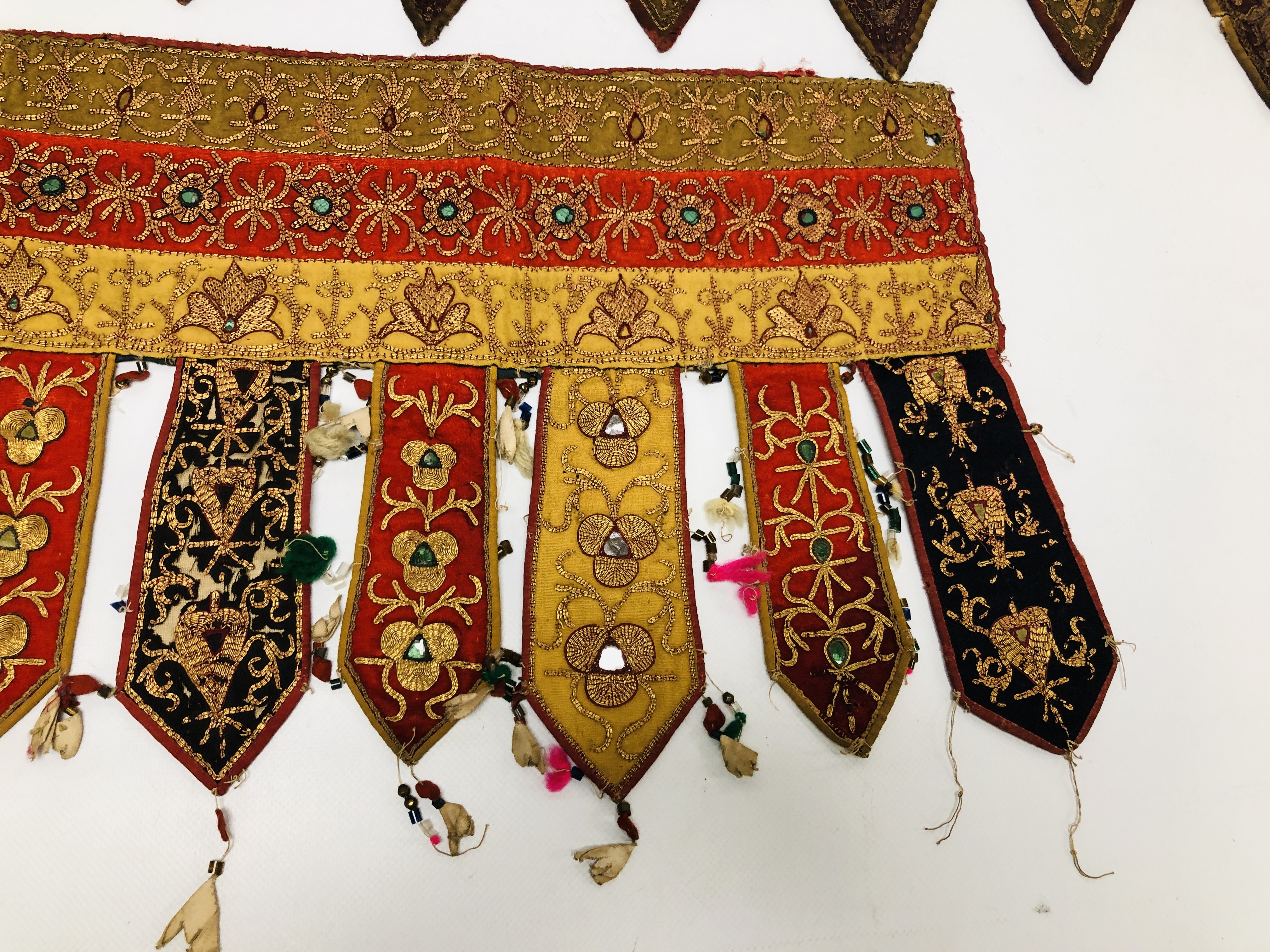 TWO AFGHAN EMBROIDERED DOOR HANGINGS WORKED WITH GOLD THREAD, 122CM AND 84CM. - Image 4 of 14