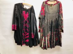 TWO VINTAGE ETHNIC TRIBAL DRESSES HANDMADE WITH PATCHWORK AND EMBROIDERED PANELS (REQUIRES