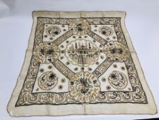 A TURKISH EMBROIDERY ON SILK PANEL, INSCRIBED SOUVENIR CONSTANTINOPLE 1920.