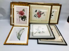 A SET OF 6 FRAMED FLORAL PRINTS (2 A/F) PLUS A SET OF 4 FRAMED LIMITED EDITION PRINTS "THE REEVES