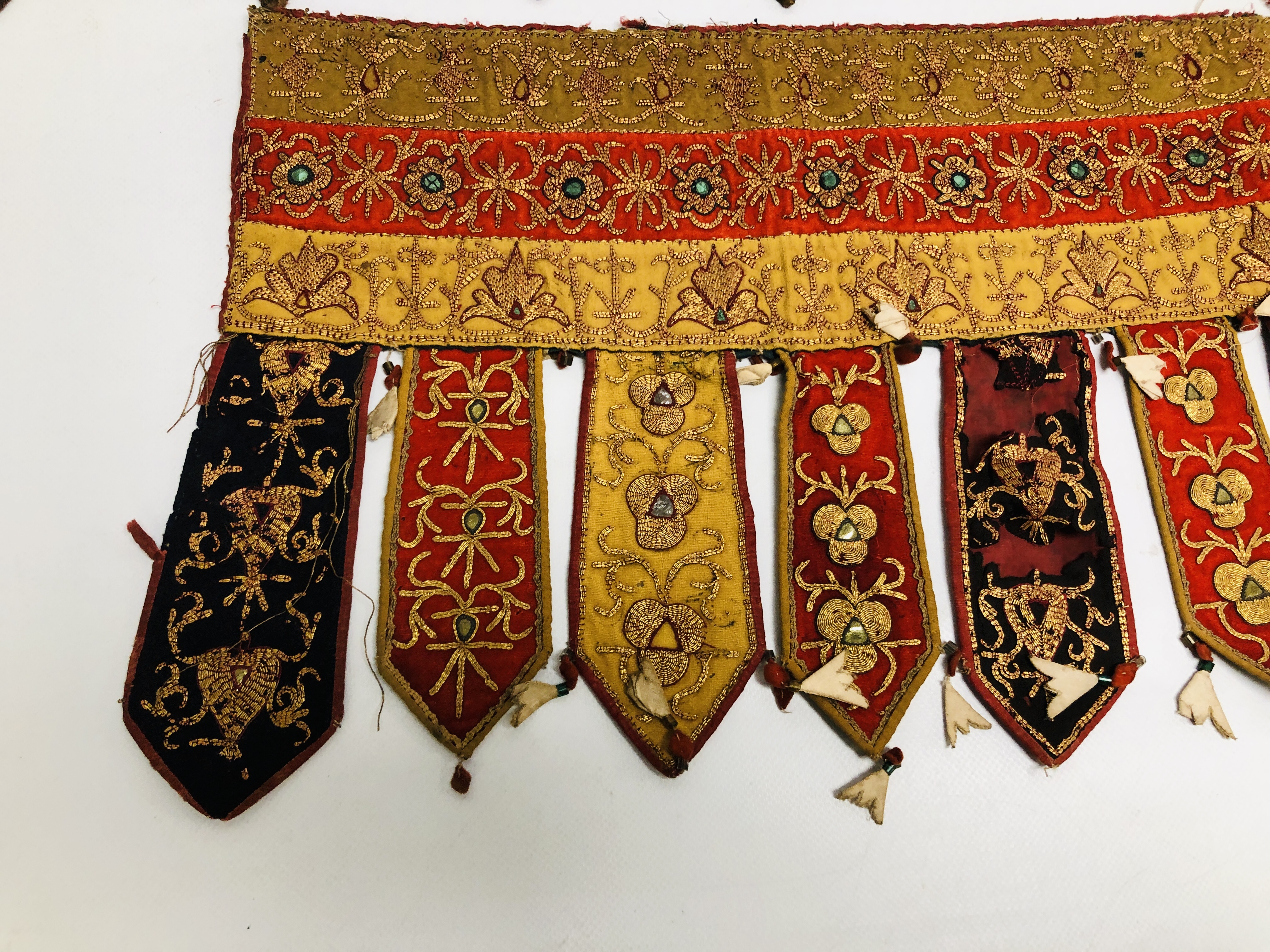 TWO AFGHAN EMBROIDERED DOOR HANGINGS WORKED WITH GOLD THREAD, 122CM AND 84CM. - Image 2 of 14