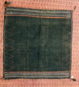 AFGHAN FLAT WEAVE WOVEN IN PREDOMINANTLY BLACK WITH CHEVRONS BETWEEN NARROW COLUMNS LENGTH 150CM.