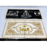 TWO SOUVENIR NEEDLEWORK PANELS, RELATING TO EGYPT, ONE INSCRIBED "ROYAL ORDNANCE...1942".