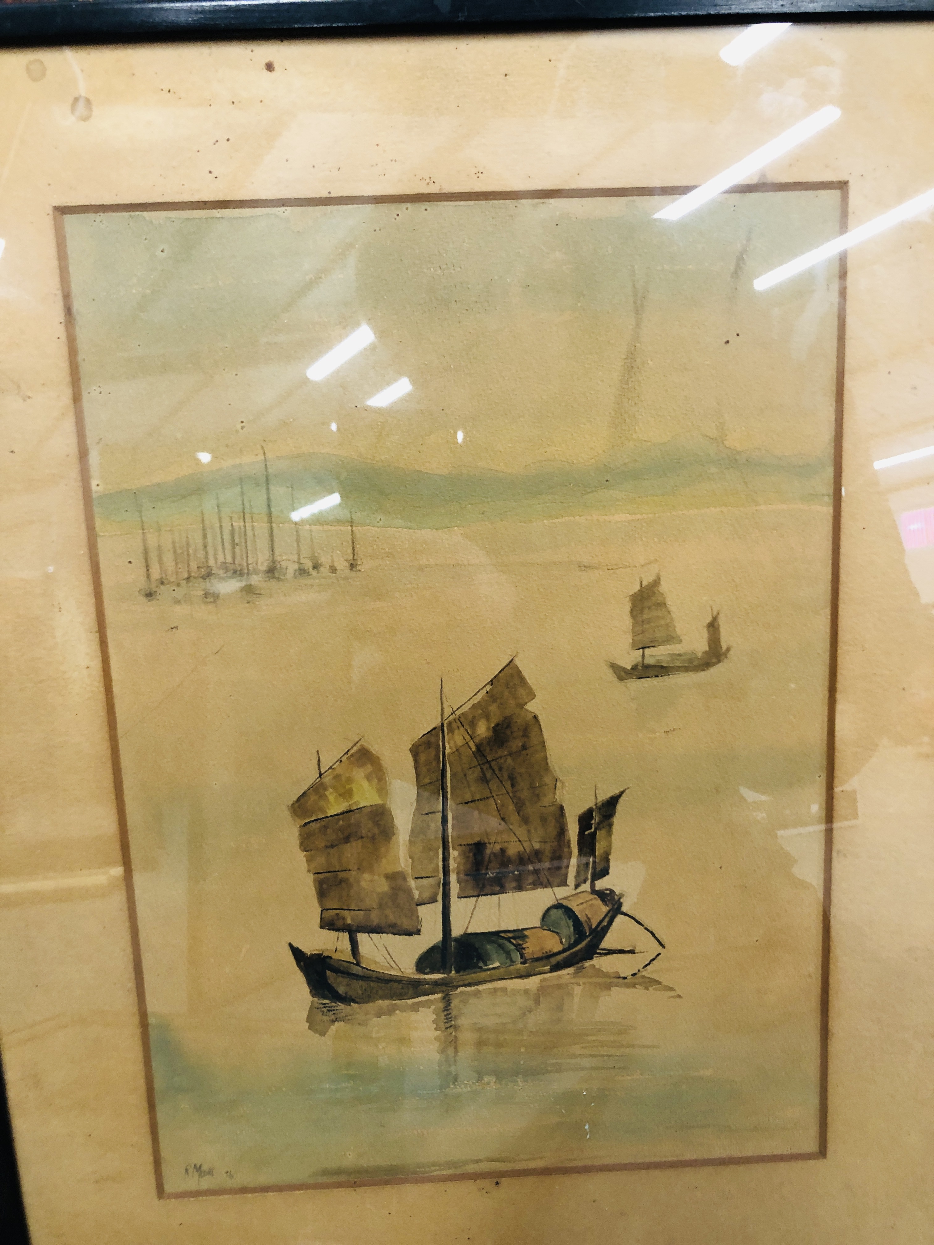 A GROUP OF 8 FRAMED WATERCOLOUR AND PRINTS TO INCLUDE BOATS IN A SETTLED SEA BEARING SIGNATURE R - Image 7 of 15