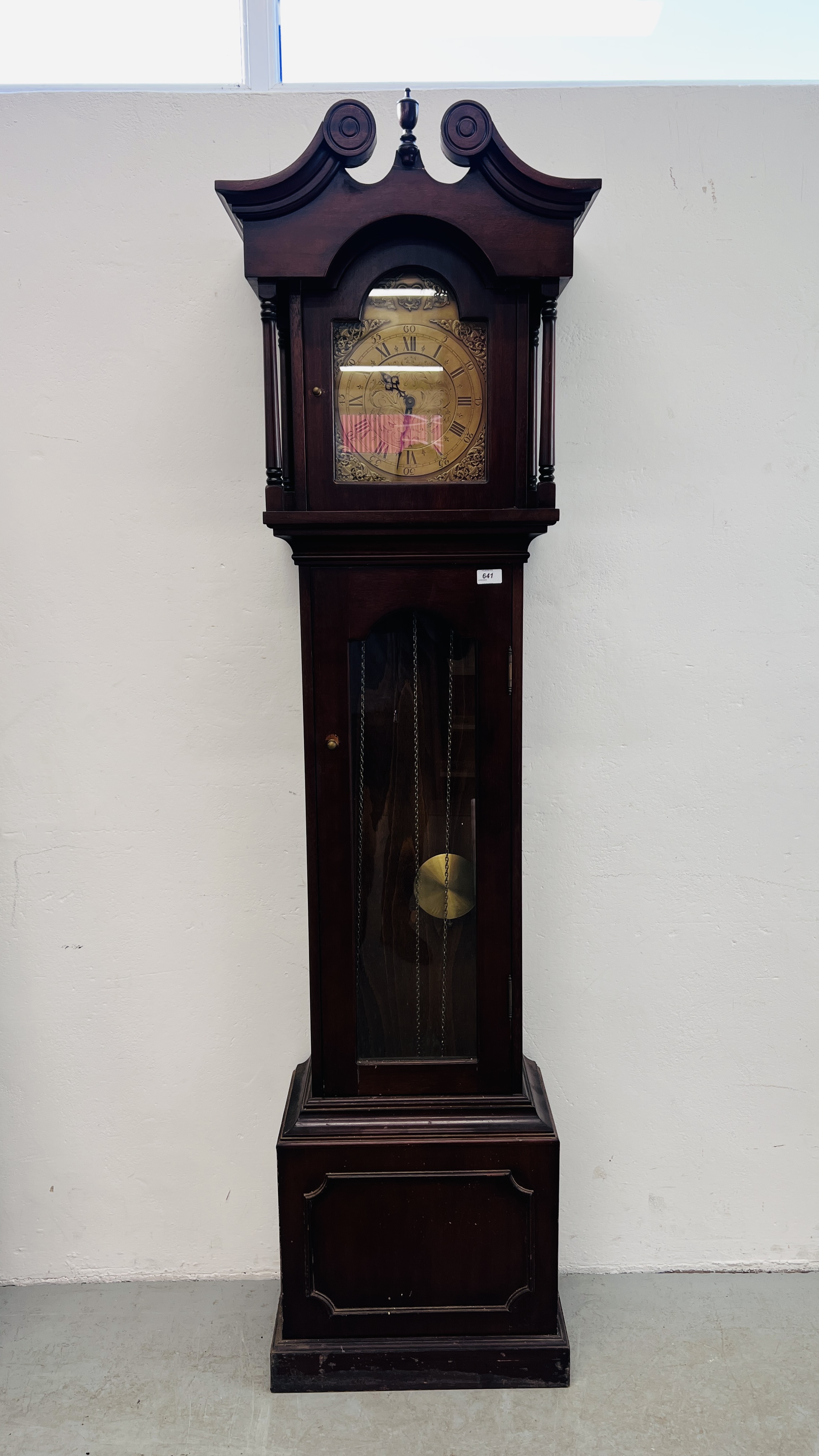 MODERN MAHOGANY FINISH GRANDFATHER CLOCK