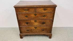 AN ANTIQUE OAK 2 OVER 3 DRAWER CHEST WITH BRASS HANDLES (SPLIT CHEST) W 87CM X D 49CM. X H 94CM.