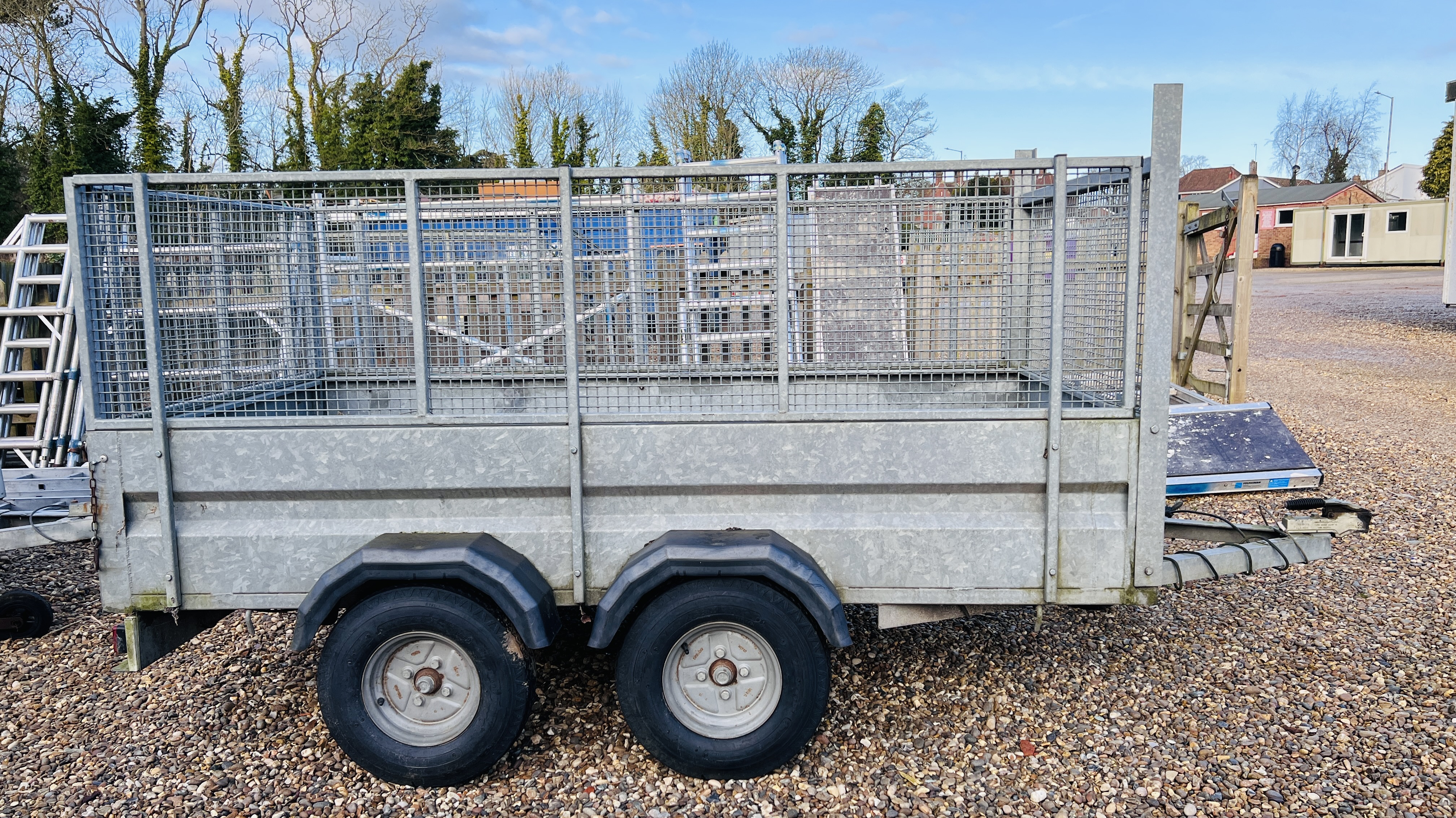 A PAGE TRAILERS TWIN AXLE GALVANISED CAR TRAILER WITH CAGE TOP, 8FT 7INCH X 4FT 7 INCH. - Image 2 of 14