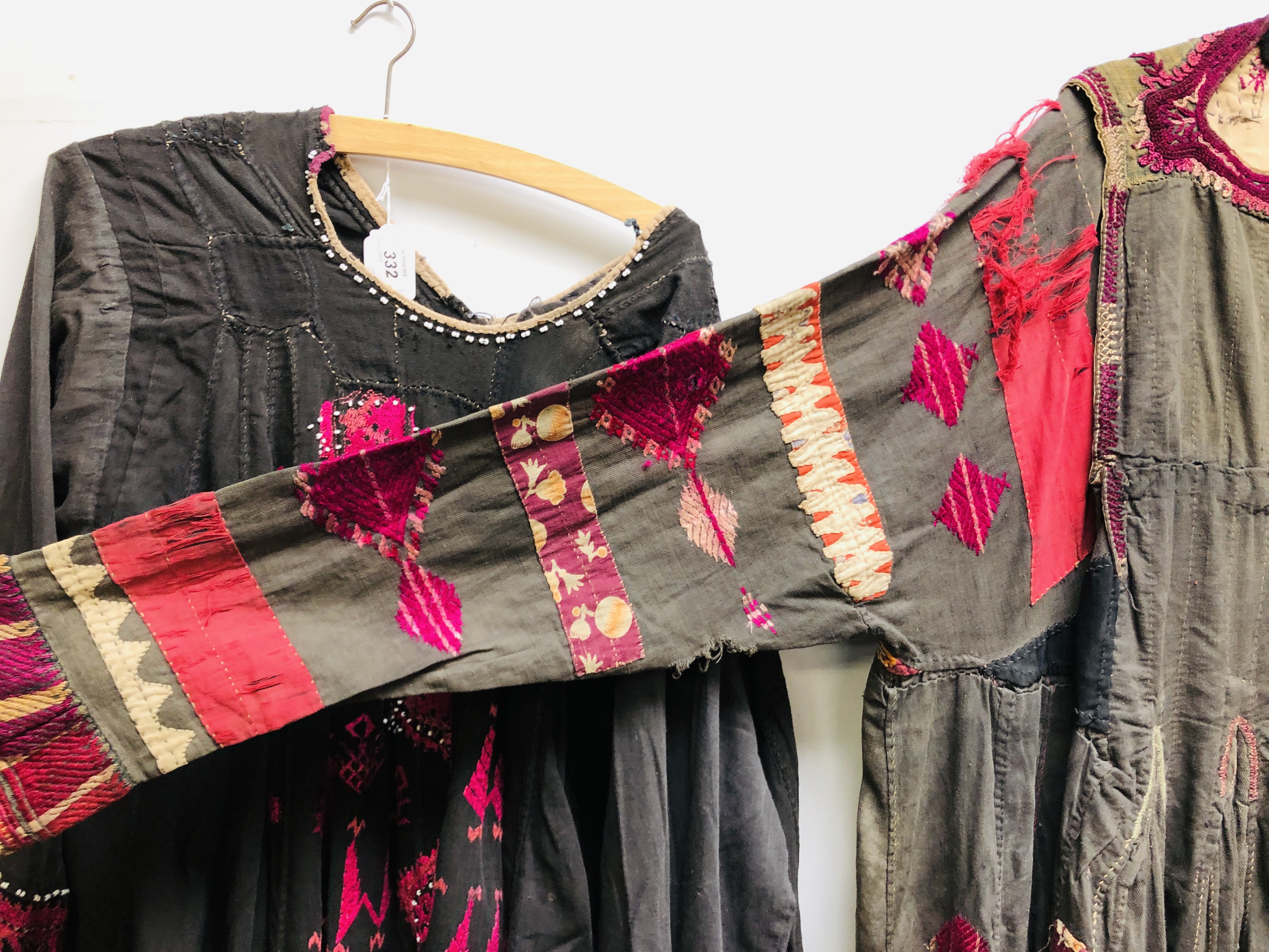 TWO VINTAGE ETHNIC TRIBAL DRESSES HANDMADE WITH PATCHWORK AND EMBROIDERED PANELS (REQUIRES - Image 2 of 13