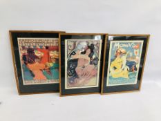 THREE REPRODUCTION FRAMED FRENCH ADVERTISING POSTERS TO INCLUDE MONACO, JOB CIGARETTES ETC.