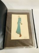 A FOLIO OF 28 ORIGINAL FASHION DESIGN SKETCHES TO INCLUDE ATTRIBUTED TO AND NAMED ELIZABETH EMANUEL,