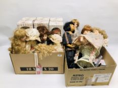 BOX OF LEONARDO PORCELAIN COLLECTORS DOLLS TO INCLUDE 6 BOXED EXAMPLES AND 6 UNBOXED.
