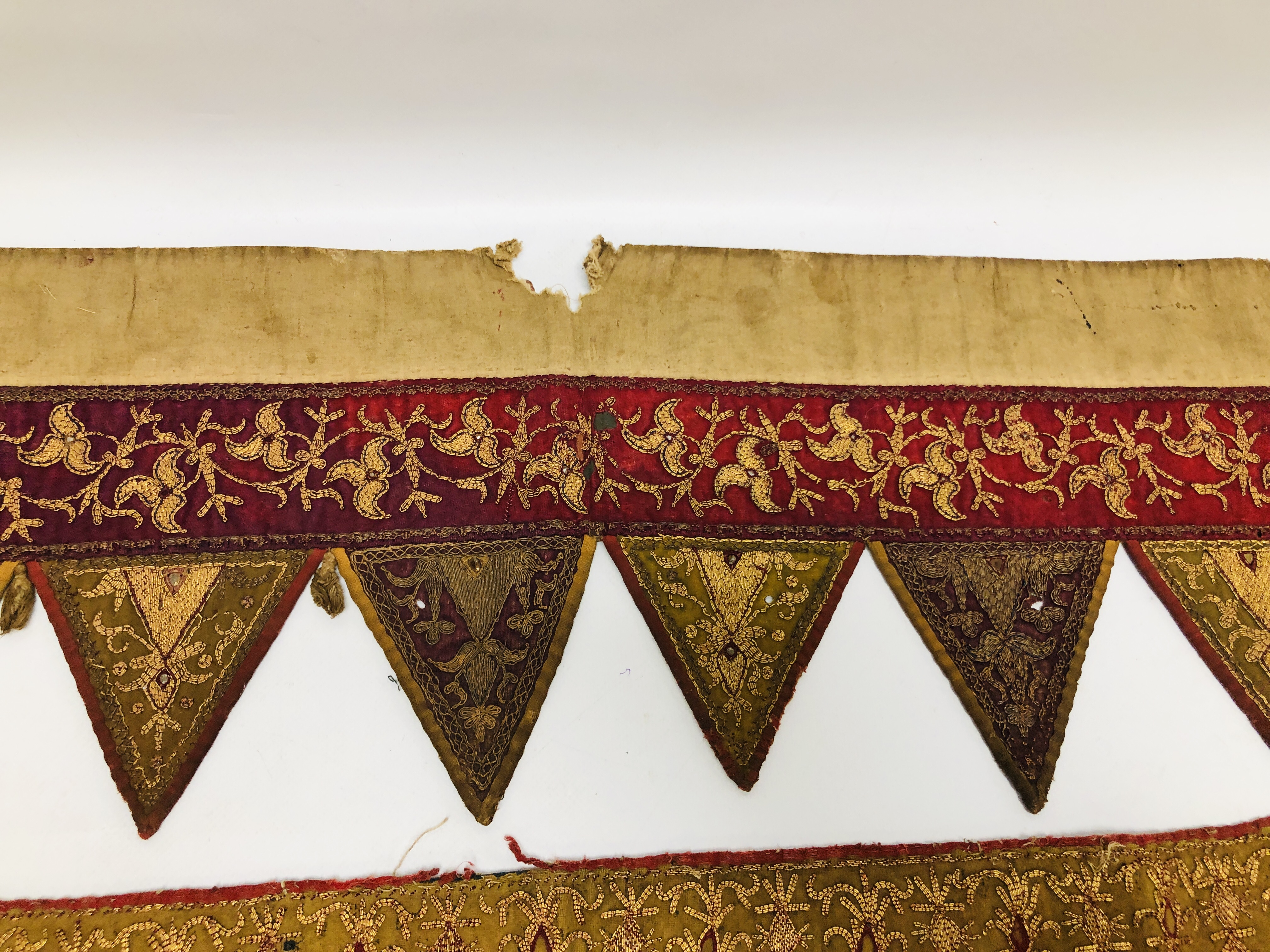 TWO AFGHAN EMBROIDERED DOOR HANGINGS WORKED WITH GOLD THREAD, 122CM AND 84CM. - Image 6 of 14