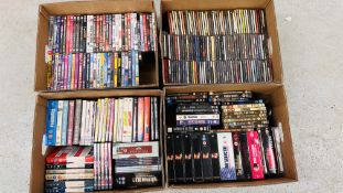FOUR BOXES OF MIXED GENRE DVD AND CD's TO INCLUDE BOX SET.