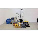A GROUP OF SHED SUNDRIES TO INCLUDE BLACK AND DECKER DRILL,