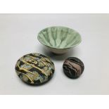 A GROUP OF 3 STUDIO POTTERY SCULPTURES,