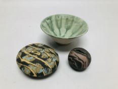 A GROUP OF 3 STUDIO POTTERY SCULPTURES,