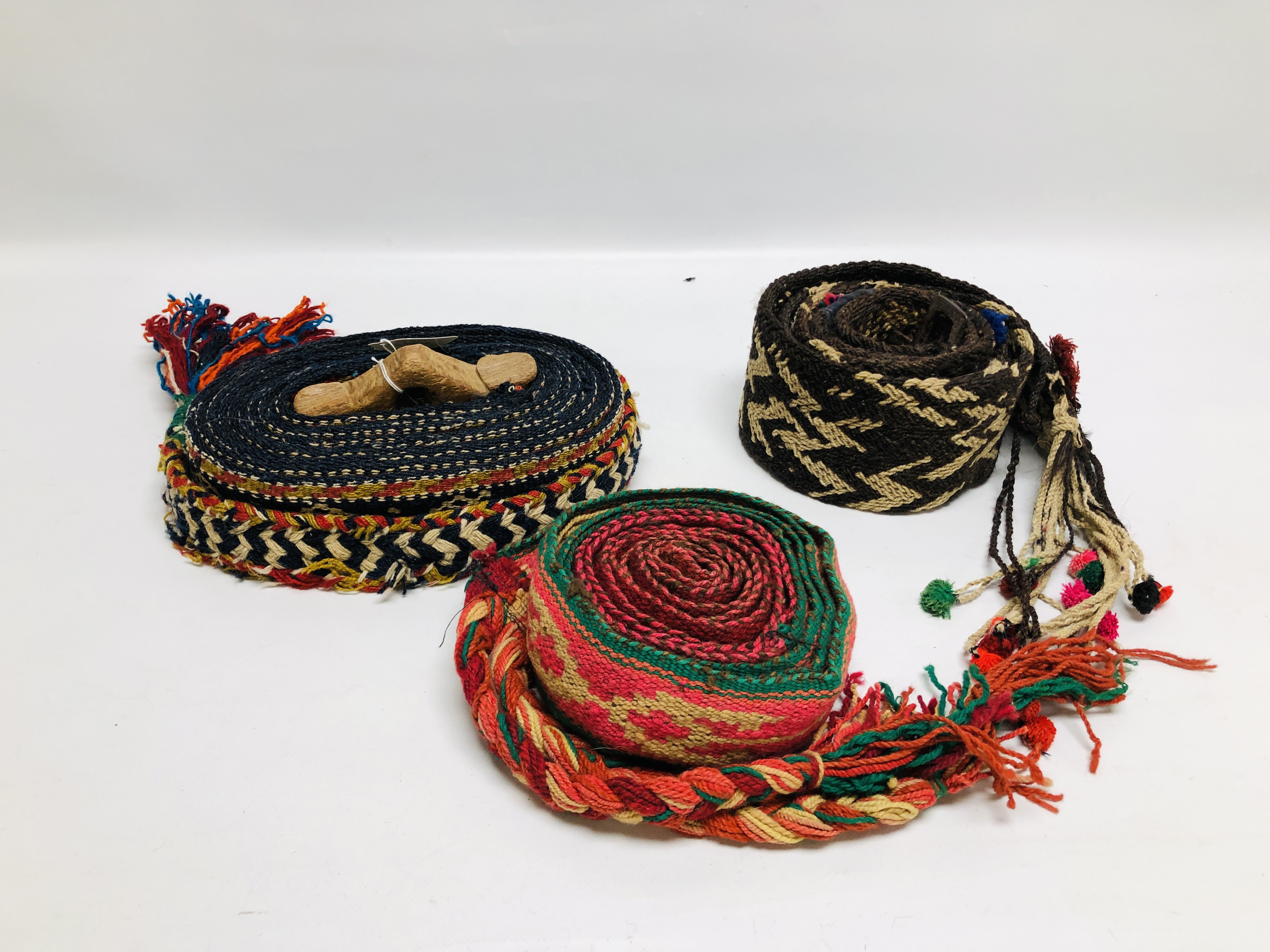 A GROUP OF THREE WOVEN TENT BANDS TO INCLUDE A QASHQUI NOMAD EXAMPLE