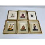 A GROUP OF SIX FRAMED INDIAN WATERCOLOURS IN PERSIAN STYLE THE LARGEST 16 X 19CM.