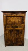 A BUREAU CABINET WITH STORAGE BASE AND GARLAND INLAY TO FRONT W 77CM. D 36CM. H 124CM.