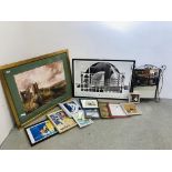A GROUP OF ASSORTED PRINTS, MIXED MEDIA PICTURES, MIRROR ETC.