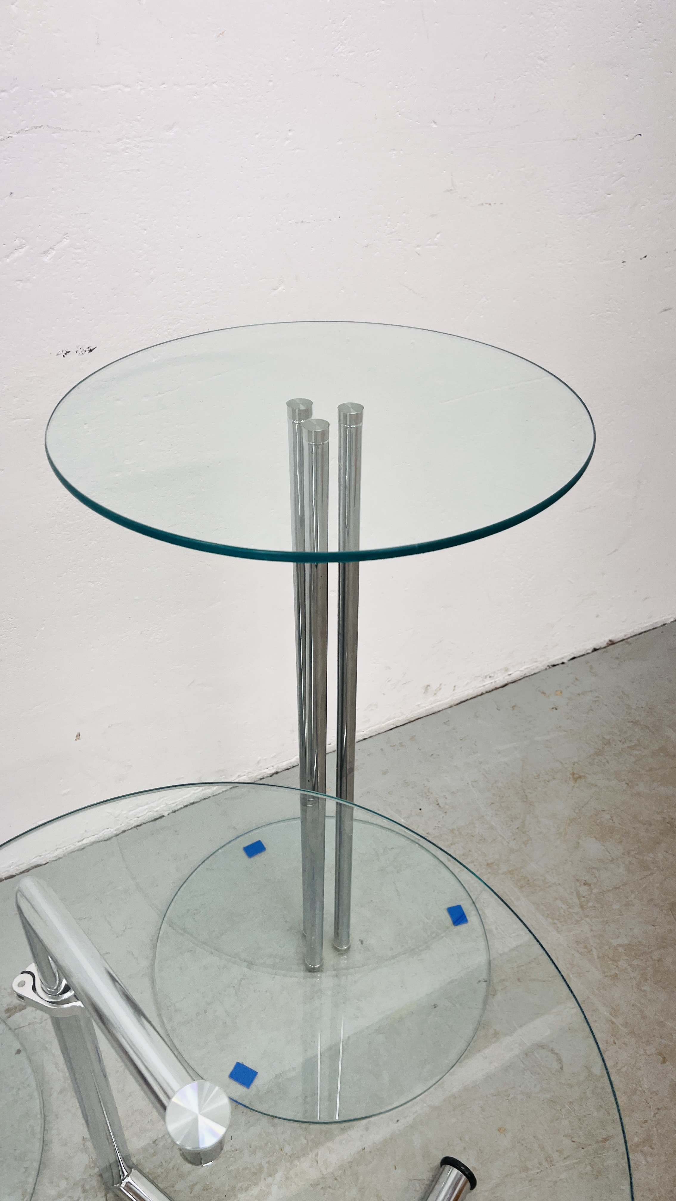 3 X DESIGNER GLASS AND CHROME OCCASIONAL TABLE. - Image 6 of 6