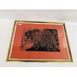 FRAMED LIMITED EDITION LINO CUT "BANTAM COCK" # 9/27 BEARING SIGNATURE ROBERT CLITHEROW 1967 48 X