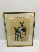 AN ORIGINAL FRAMED AND MOUNTED PASTEL OF "DONKEYS" BEARING SIGNATURE REX FLOOD 1974.