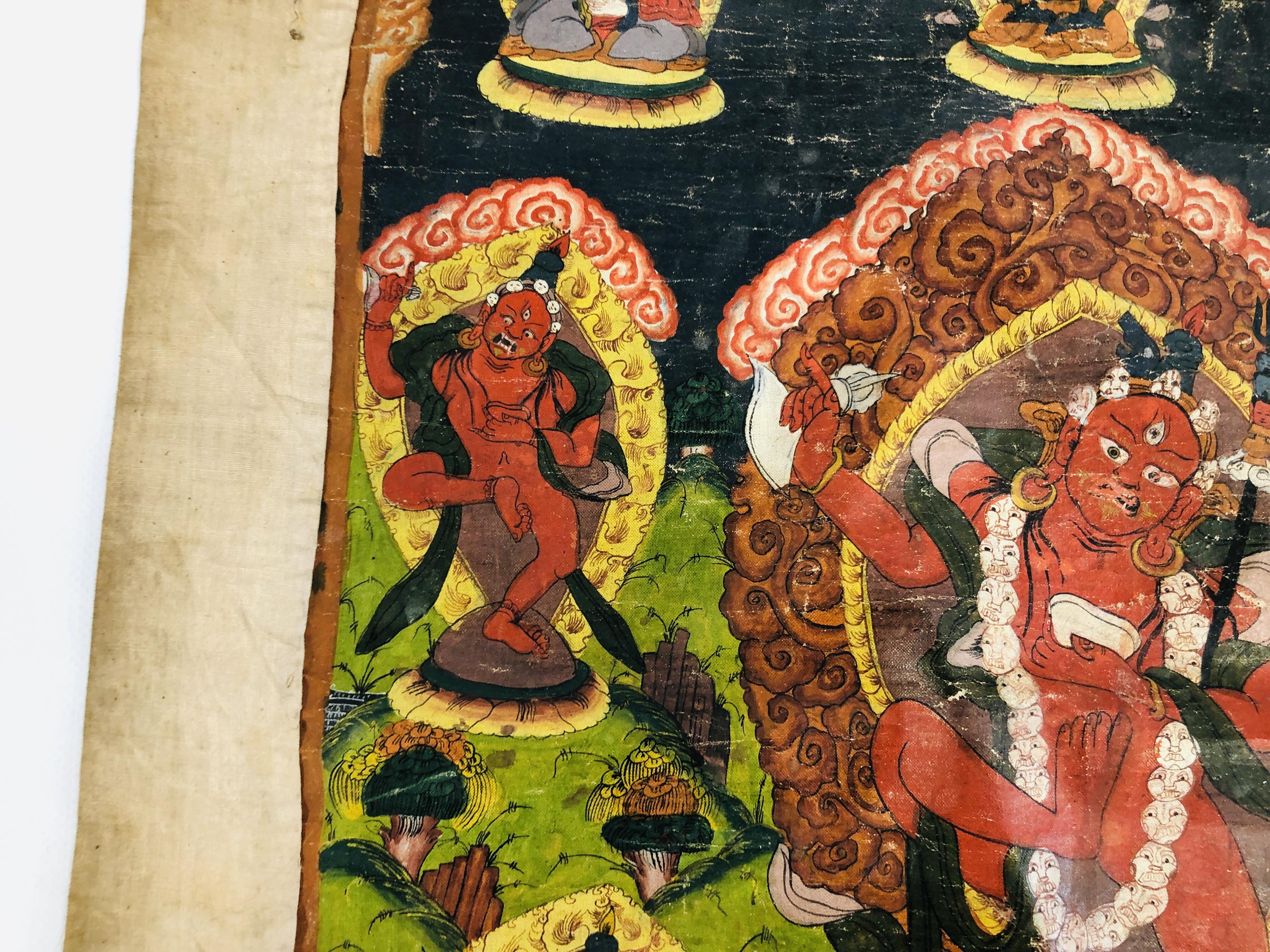 A TIBETAN THANGKA, DEPICTING CENTRAL DEITY SURROUNDED BY FURTHER FIGURES, PROBABLY YAMARAJA, - Image 12 of 17