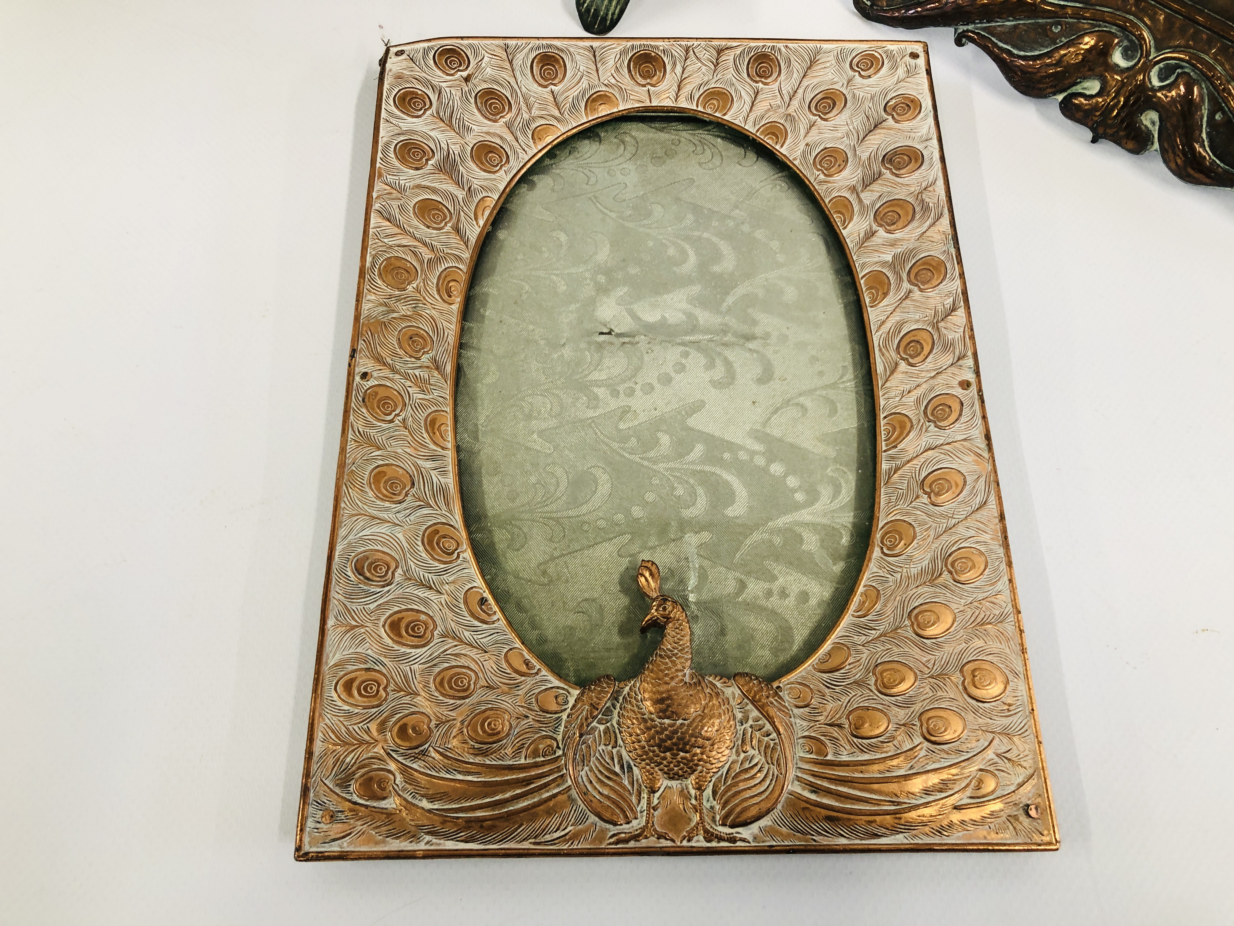 A VINTAGE BRONZED CARP 31CM L ALONG WITH ART NOUVEAU STYLE COPPER PHOTO FRAME 27CM H X 18. - Image 2 of 14