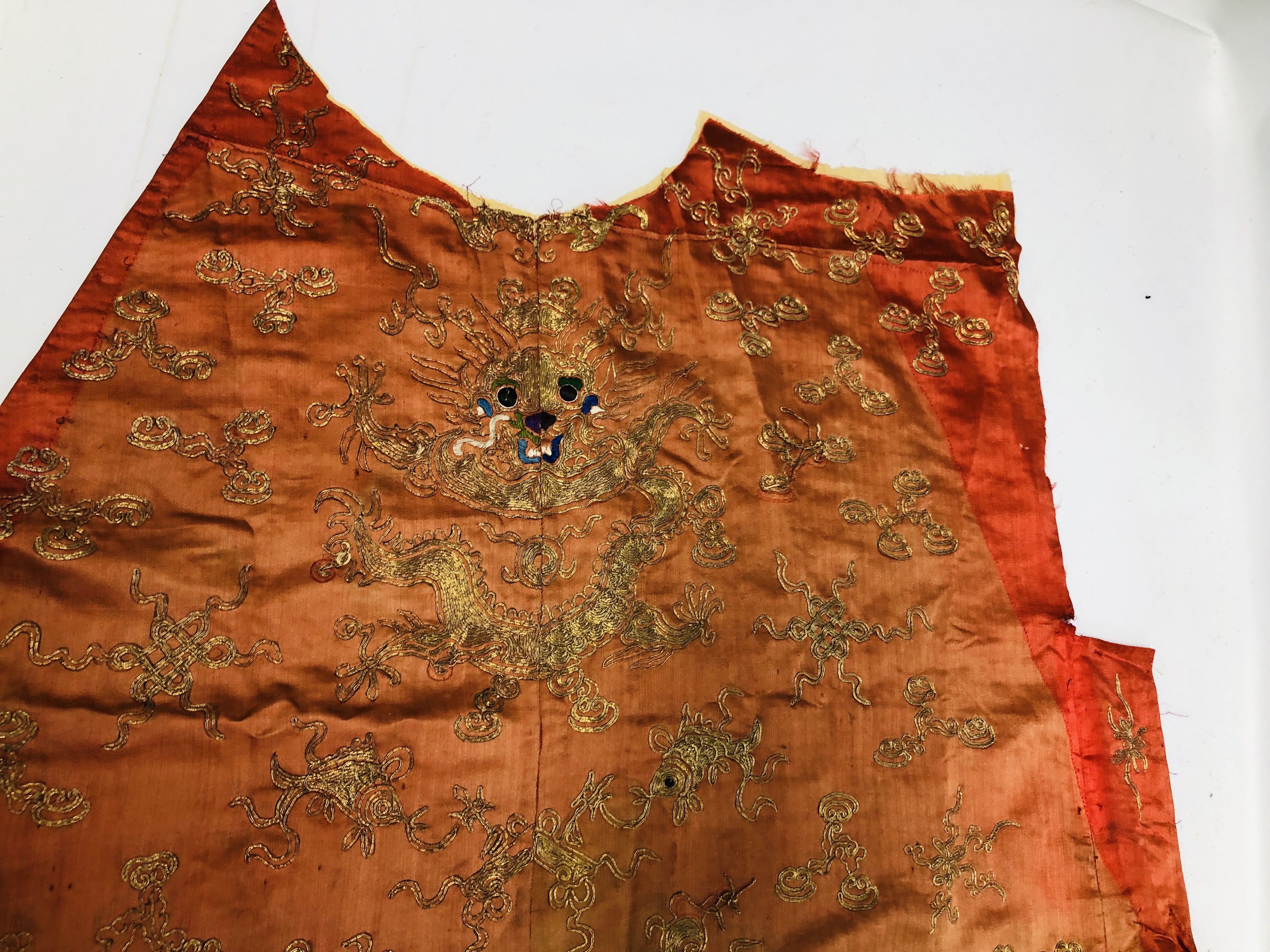 A GROUP OF THREE ANTIQUE CHINESE SILK CLOTHING PANELS OF THE SAME DESIGN, - Image 7 of 10