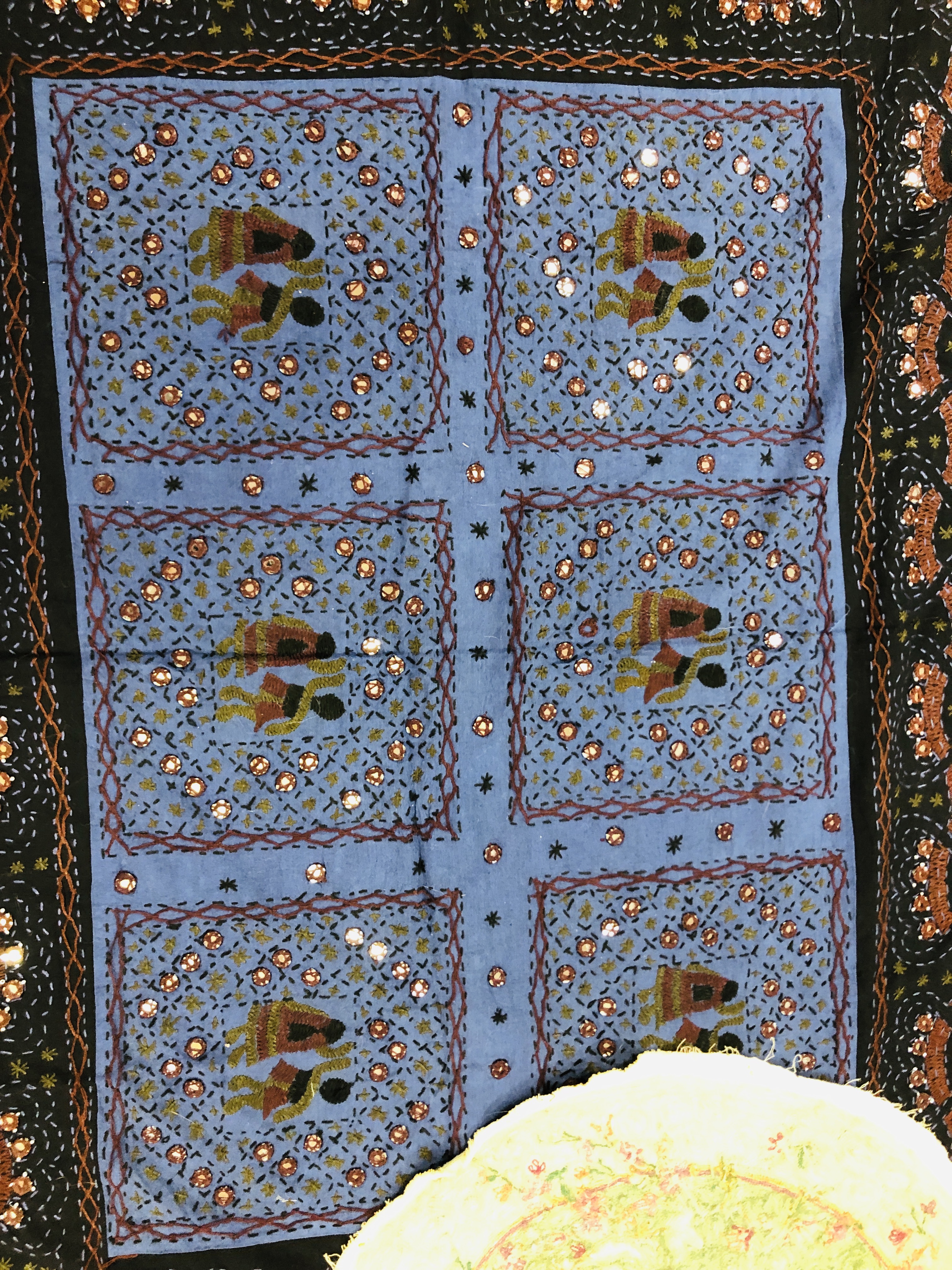 A BOX OF ASSORTED EASTERN AND PERSIAN STYLE HAND CRAFTED NEEDLEWORK AND EMBROIDERY PANELS AND WALL - Image 8 of 9