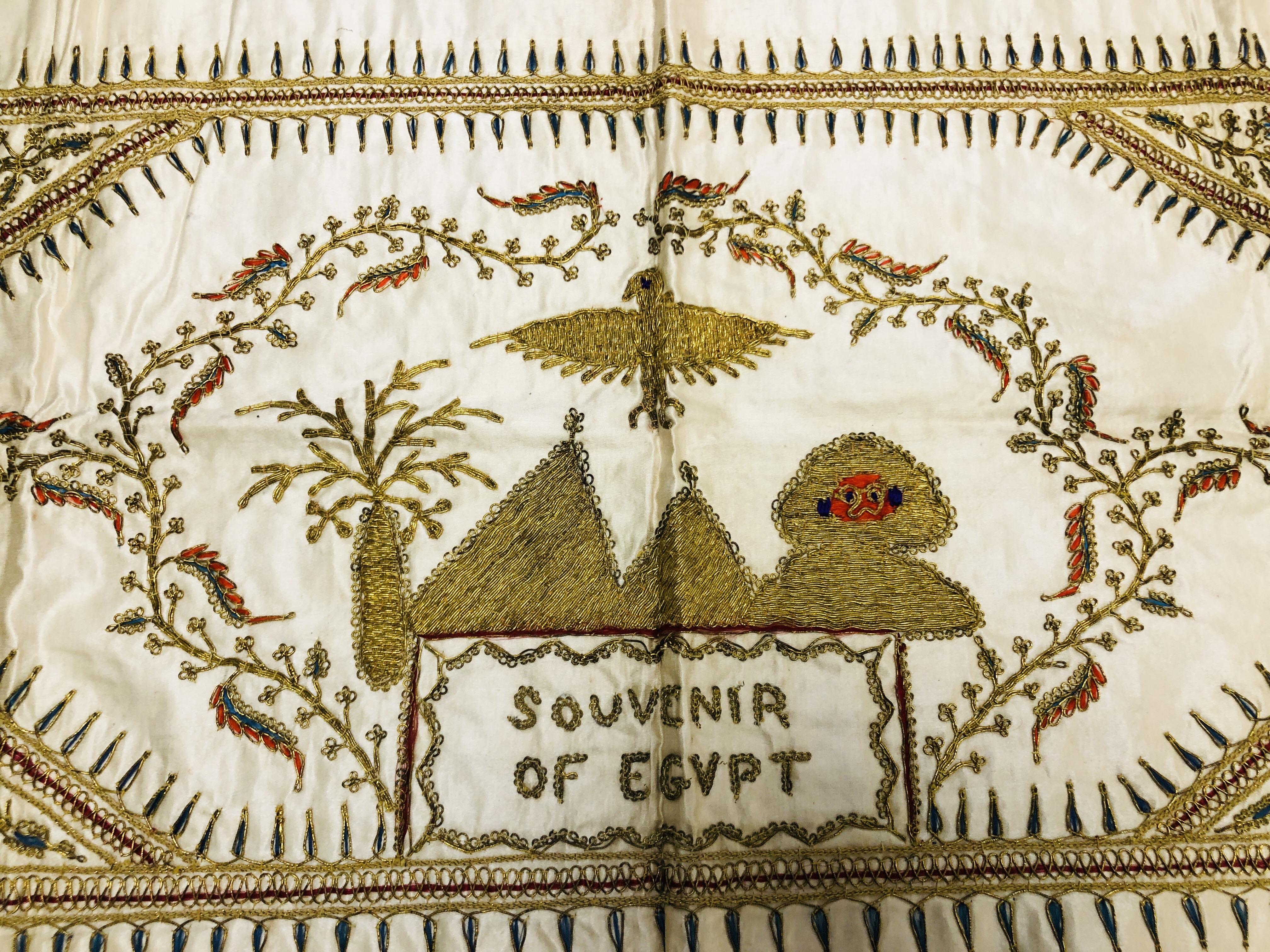 TWO SOUVENIR NEEDLEWORK PANELS, RELATING TO EGYPT, ONE INSCRIBED "ROYAL ORDNANCE...1942". - Image 7 of 9