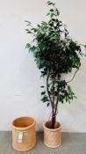 2 LARGE TERRACOTTA PLANT POTS INCLUDE DAXTON AND ARTIFICIAL TREE (THE LARGEST POT - DIAMETER 36CM)