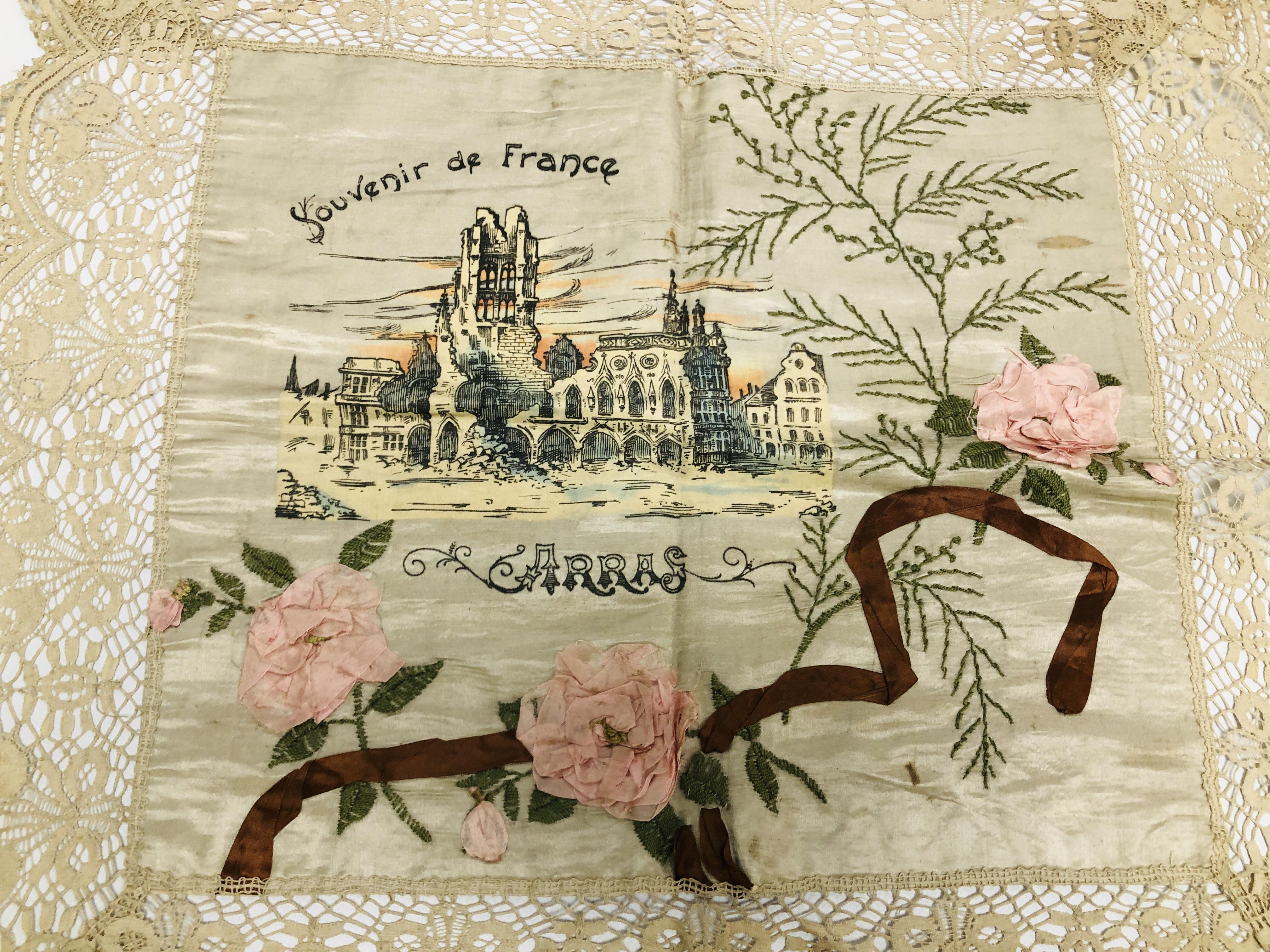 A 1920's FRENCH SILK SOUVENIR CLOTH, PRINTED WITH THE RUINS OF "ARRAS", - Image 2 of 6