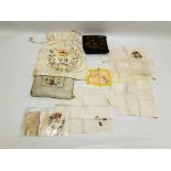 A GROUP OF VINTAGE SOUVENIR EMBROIDERIES INCLUDING A CORONATION HANDKERCHIEF 1953 AND A FRENCH