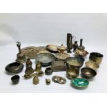 A BOX OF ASSORTED MIDDLE EASTERN AND ASIAN METAL WARE ARTIFACTS COMPRISING OF CONTAINERS,