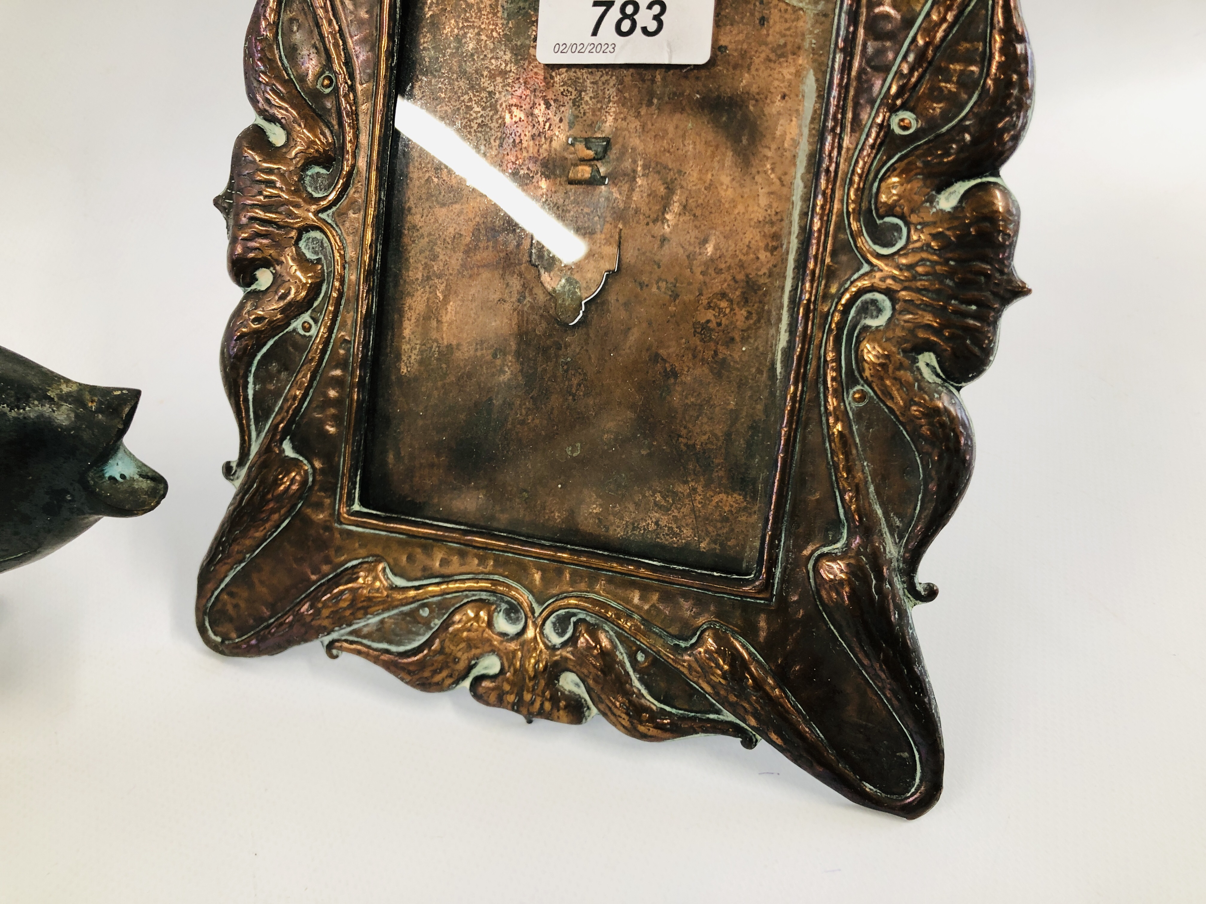 A VINTAGE BRONZED CARP 31CM L ALONG WITH ART NOUVEAU STYLE COPPER PHOTO FRAME 27CM H X 18. - Image 7 of 14