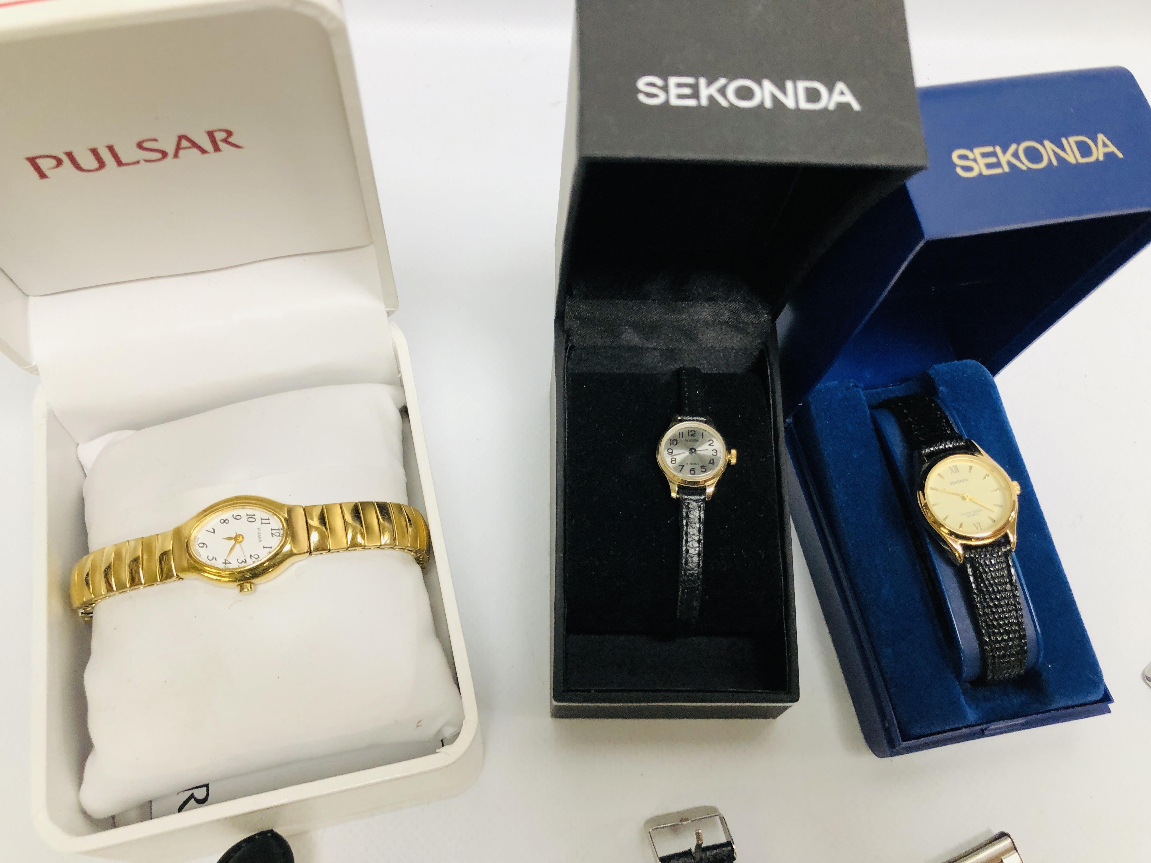 BOX OF ASSORTED WRIST WATCHES TO INCLUDE DESIGNER BRANDED, PULSAR, SEKONDA ETC. - Image 2 of 9