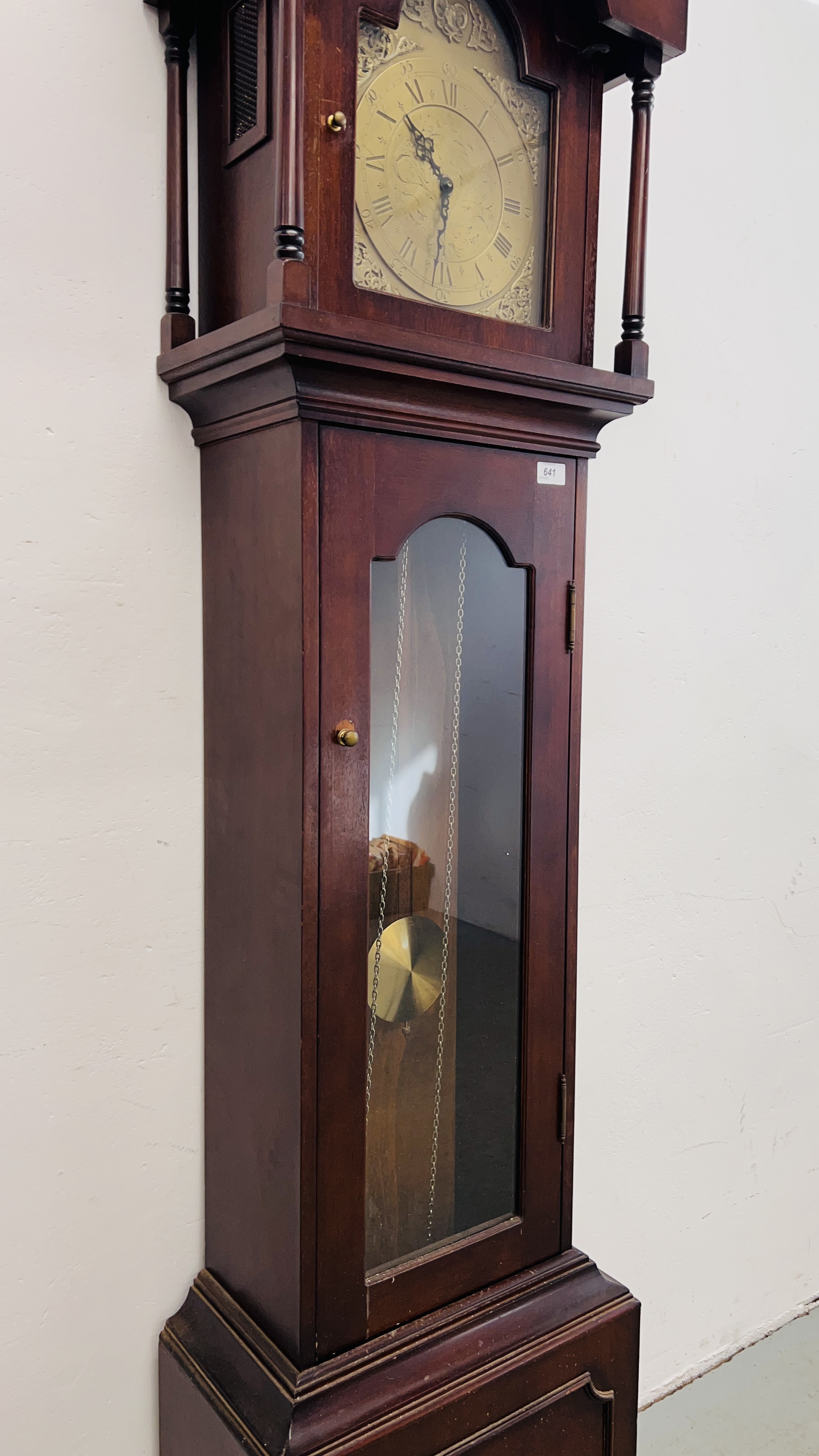 MODERN MAHOGANY FINISH GRANDFATHER CLOCK - Image 4 of 9