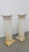 A PAIR OF REEDED PLASTER COLUMNS / PEDESTALS A/F - HEIGHT 92CM.